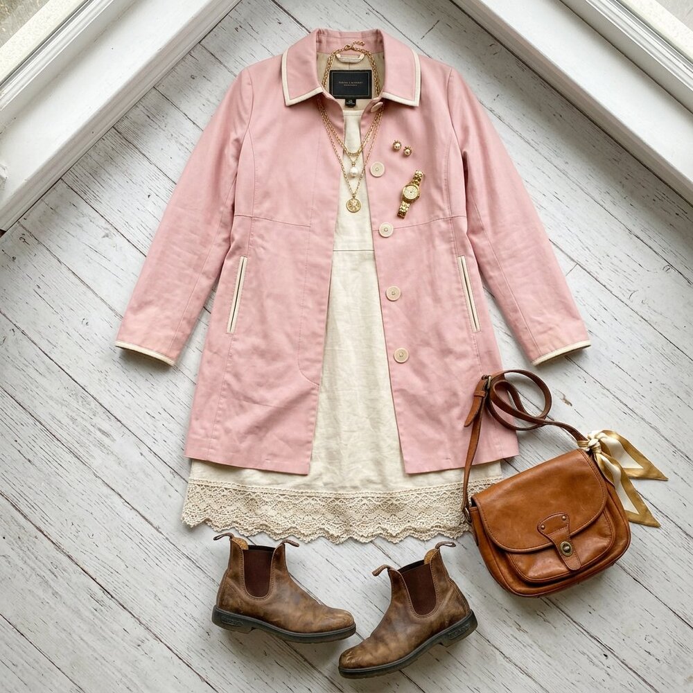 Coach Pink Vintage Coquette Pastelcore Leather Trim Trench Walking Coat - Picture 2 of 8
